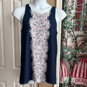 Max Studio Navy Tank with Cream & Lavender Floral Center